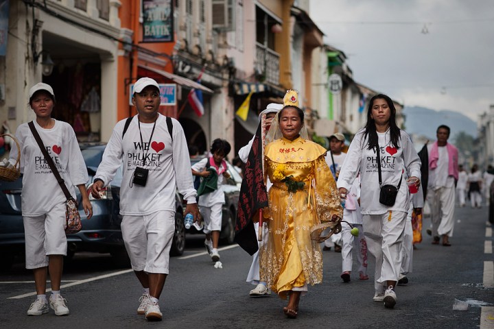 Gods Kiu Ong Tai Te walking the streets of Old Phuket Town.