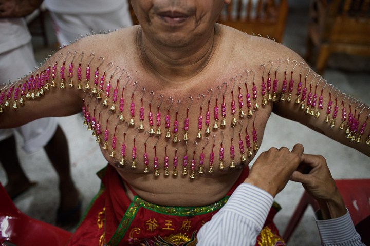 Piercing of a Ma Song during the Phuket Vegetarian Festival.