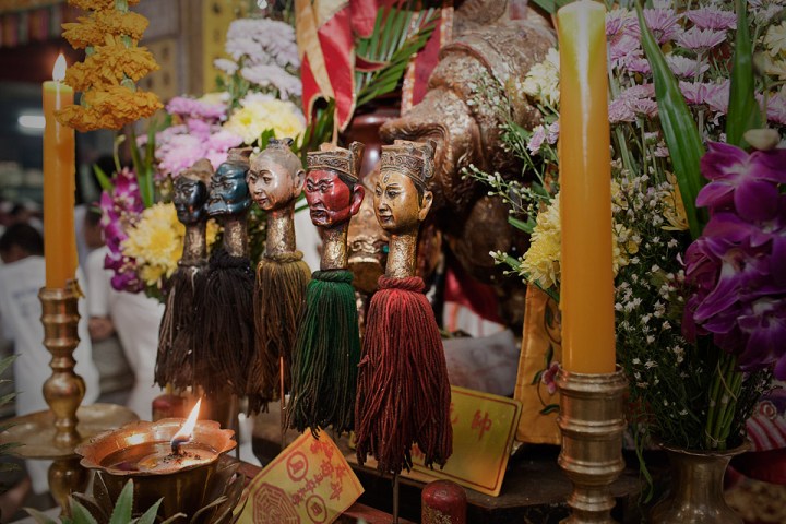 Decorative shrine at the Burning incense at the Phuket Vegetarian Festival.