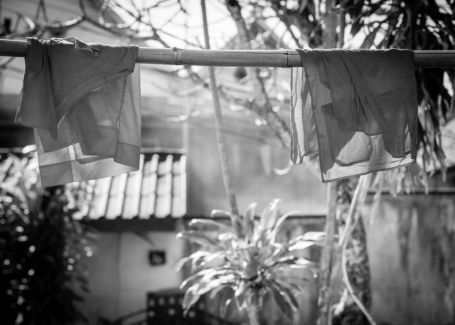 luang prabang monk robes washing line