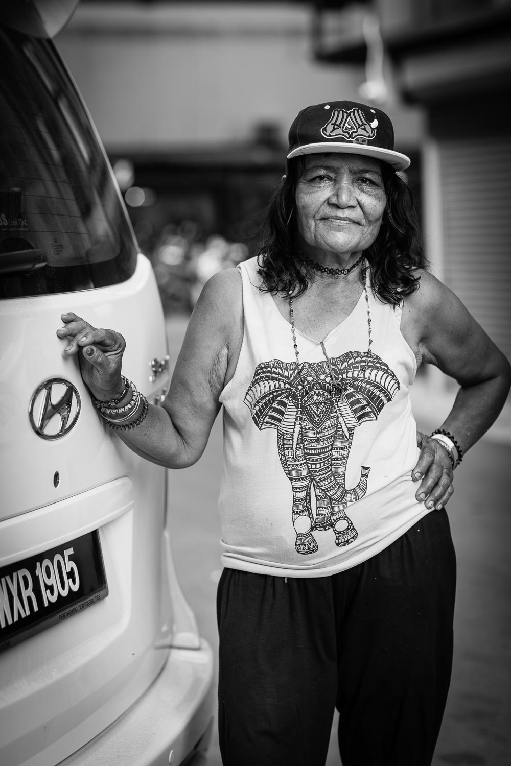 woman elephant graphic t shirt street photography portrait